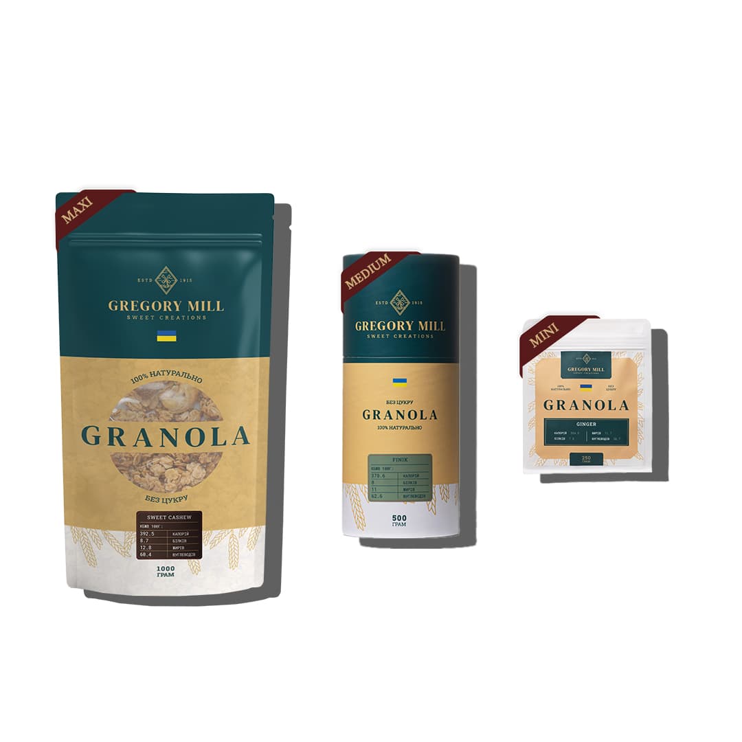 Набір граноли у трьох форматах: кешʼю, фінік та імбир, 1750 г thumbnail