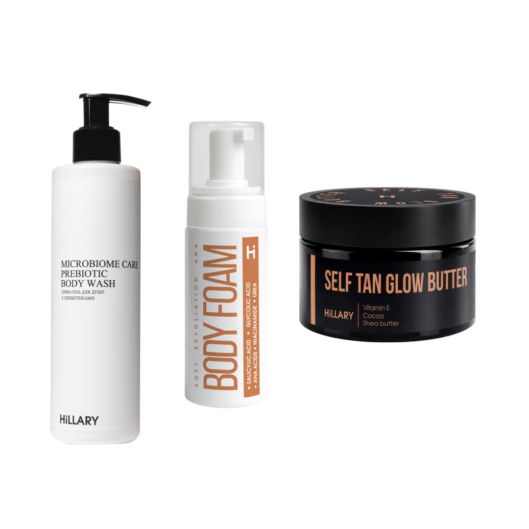 Комплекс для ексфоліації та автозасмаги з ефектом шиммеру