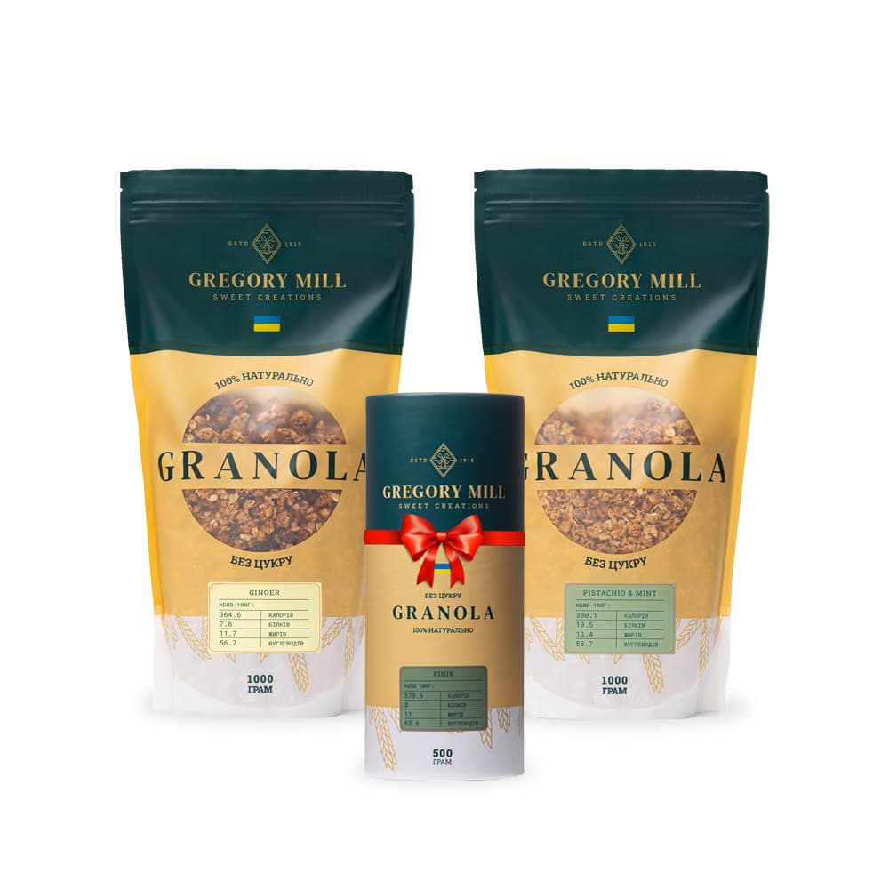 Набір граноли: імбир і фісташка з м'ятою 2 кг + фінік 500 г у подарунок