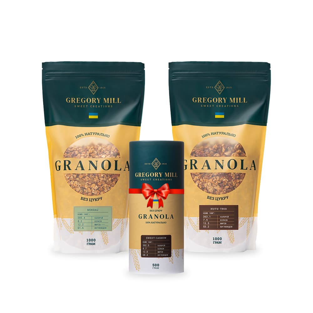 Набір граноли: мигдаль і три види горіхів 2 кг + кеш'ю 500 г у подарунок