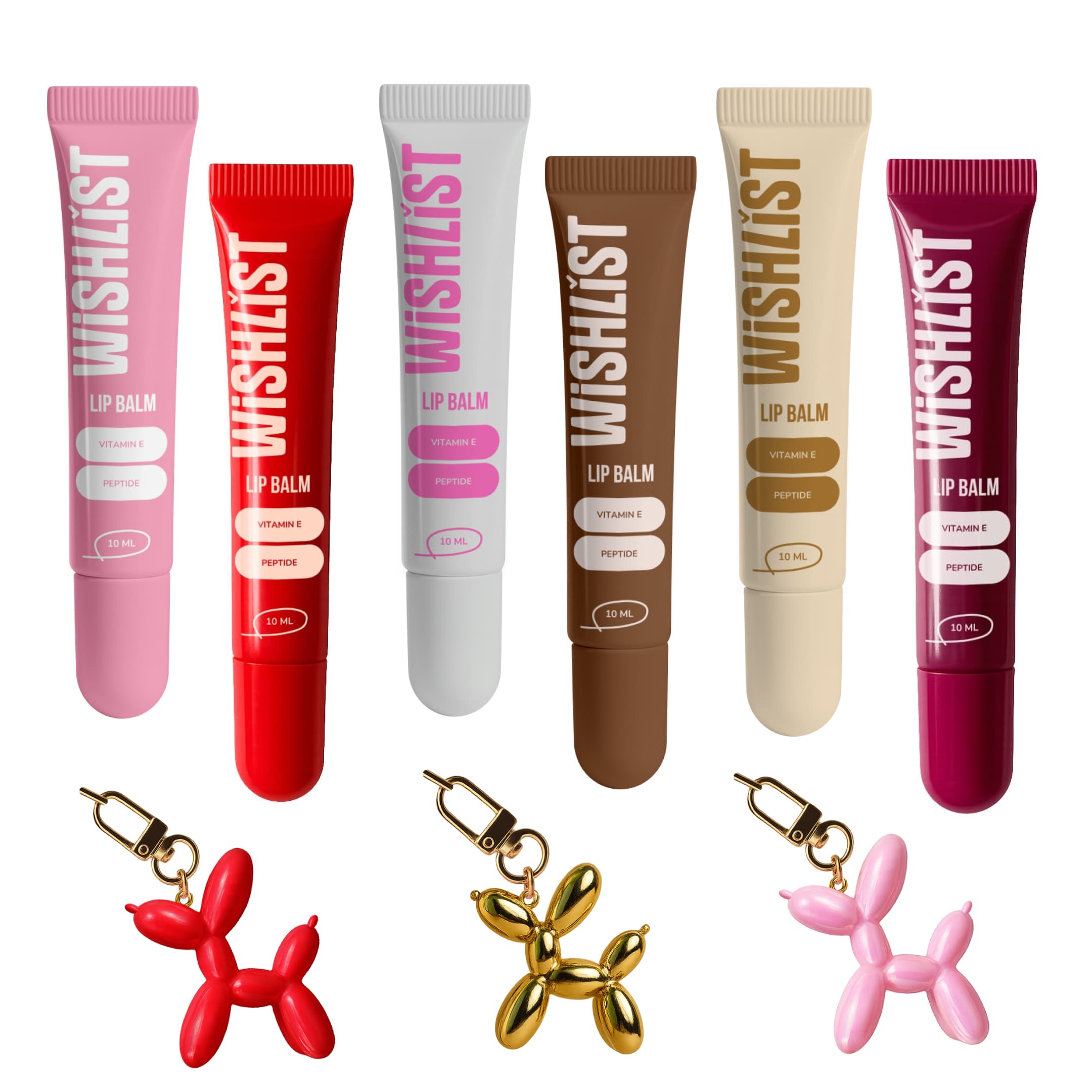Набір 6 бальзамів-блисків для губ + іграшки-брелки