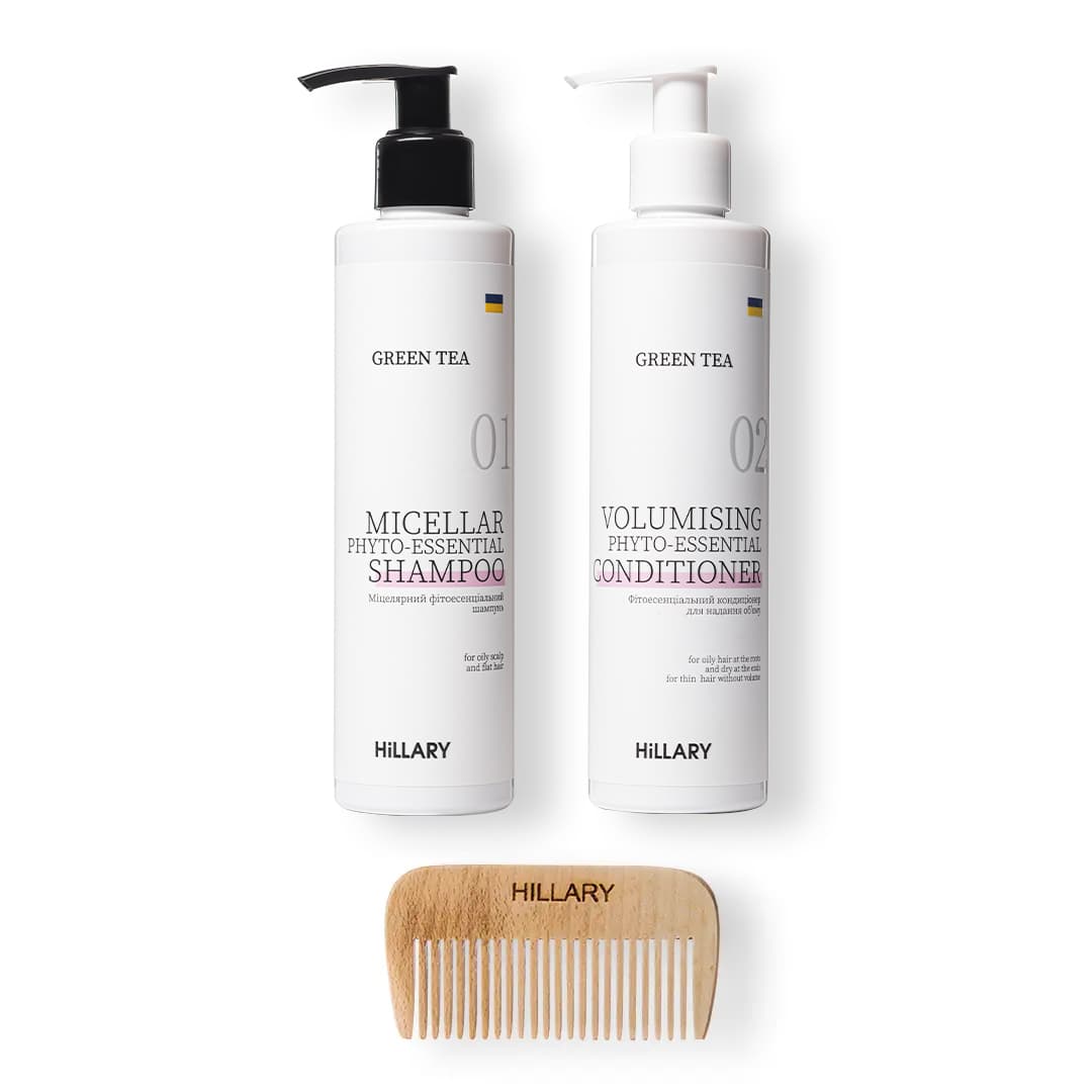 Комплексний набір для жирного типу волосся із зеленим чаєм та гребінь