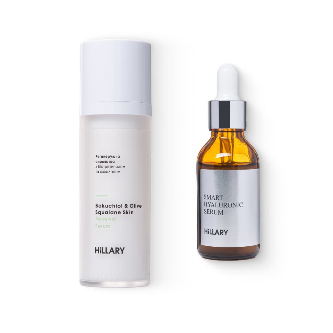 Регенерувальна сироватка з біо-ретинолом та скваланом і гіалуронова сироватка