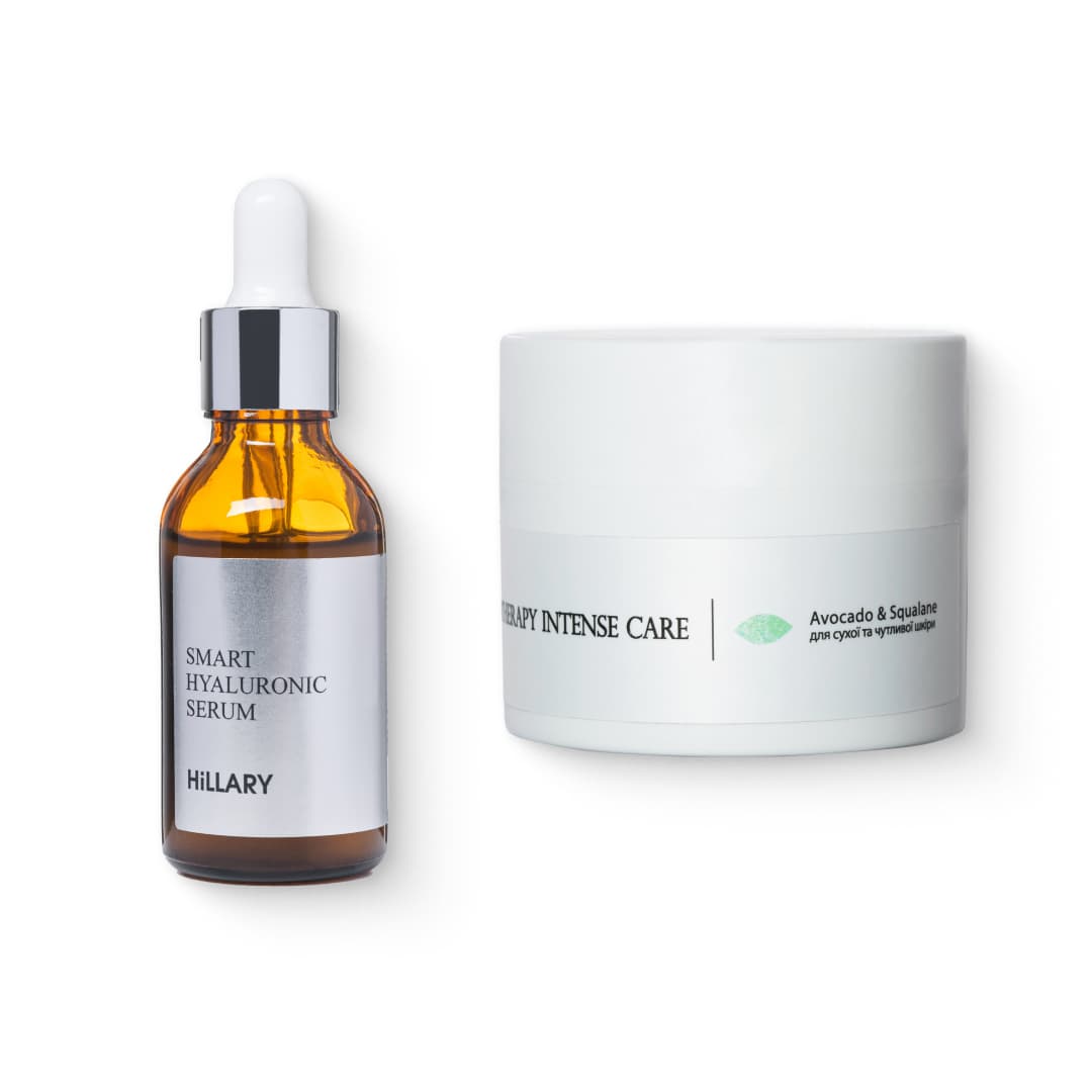 Гіалуронова сироватка та крем для сухої та чутливої шкіри