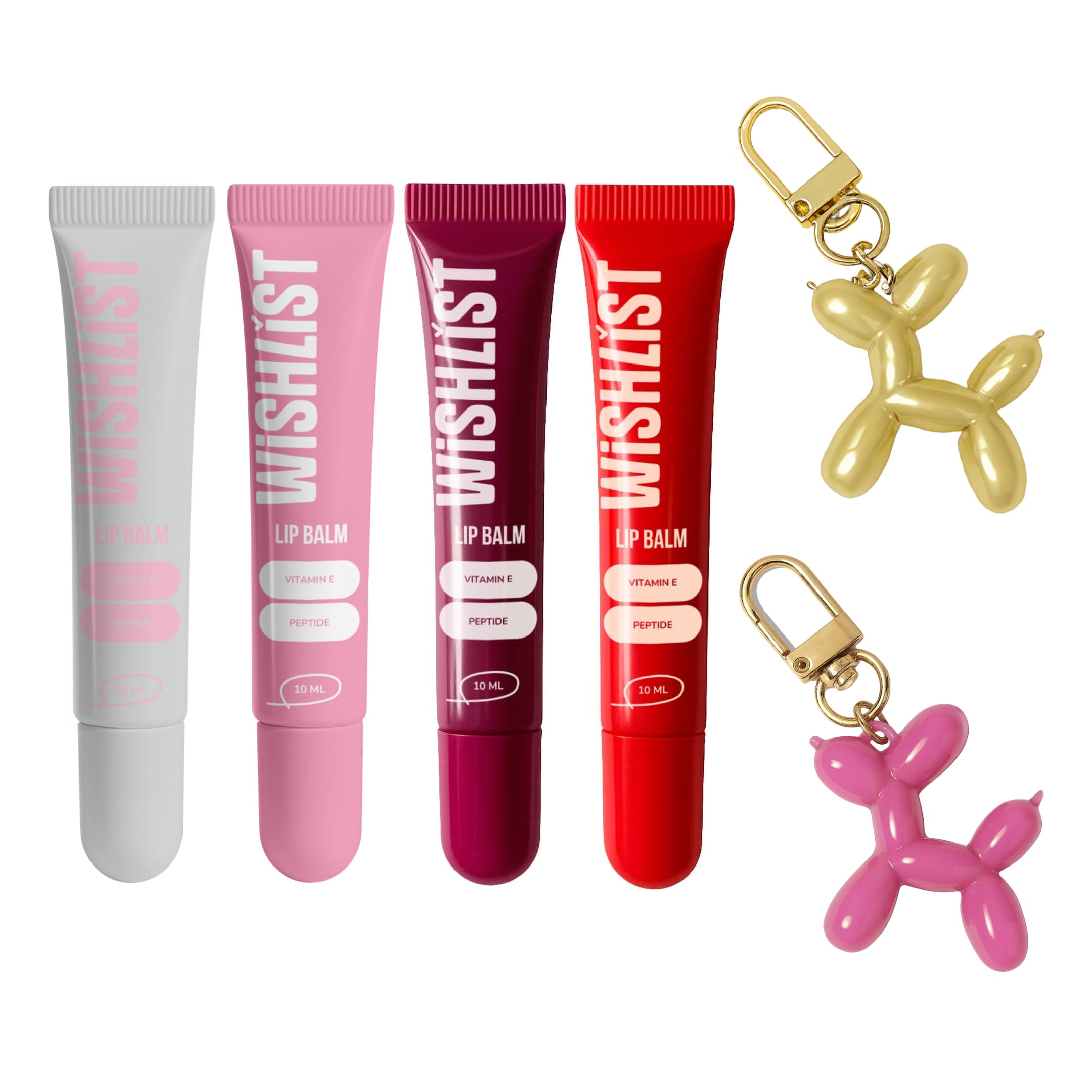 Набір 4 бальзамів-блисків для губ + іграшки-брелки