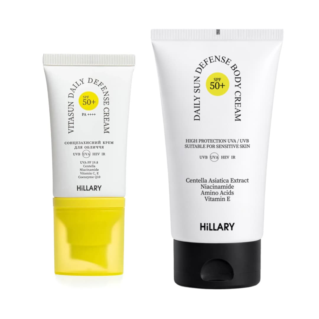 Сонцезахисний набір від фотостаріння для обличчя та тіла SPF 50+ (Hillary)