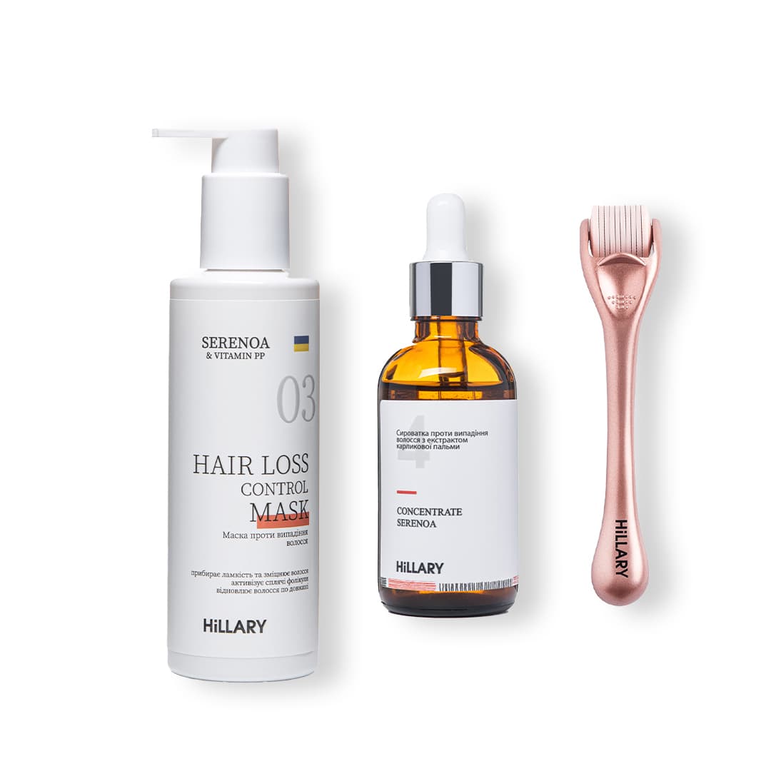 Мезоролер для шкіри голови, сироватка та маска проти випадіння волосся