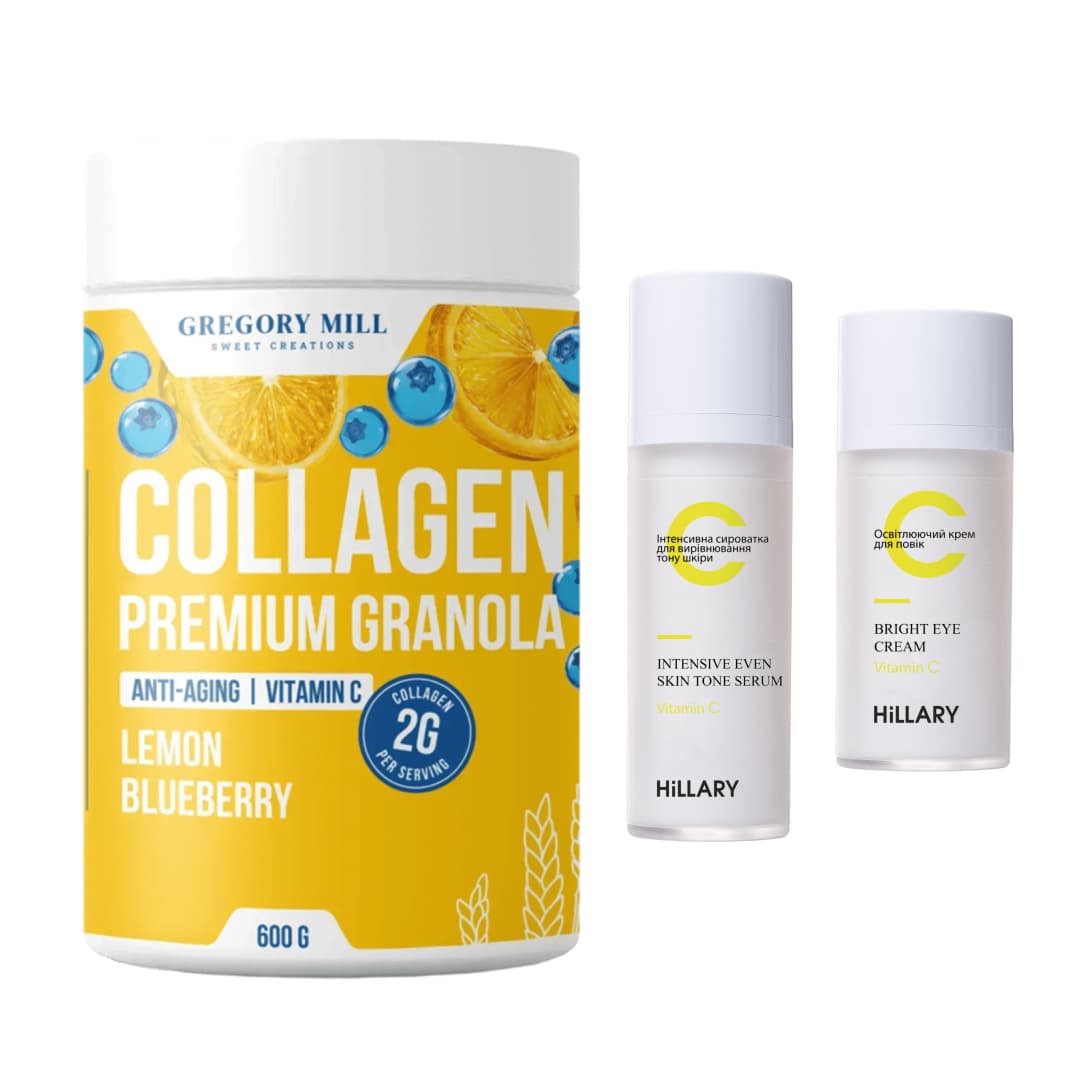 Набір для вирівнювання тону з вітаміном С та колагеновою гранолою