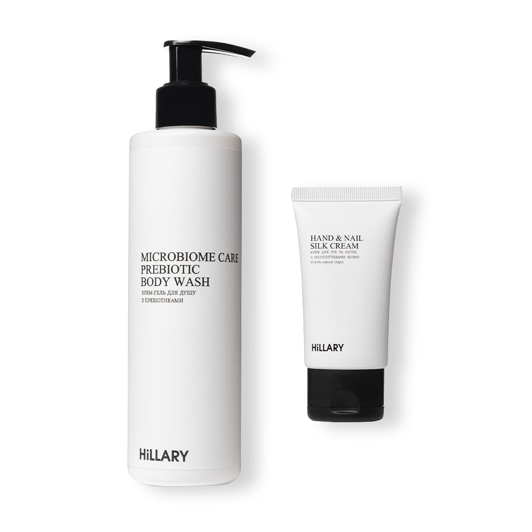 Крем-гель для душу з пребіотиками та крем для рук з поліпептидами шовку
