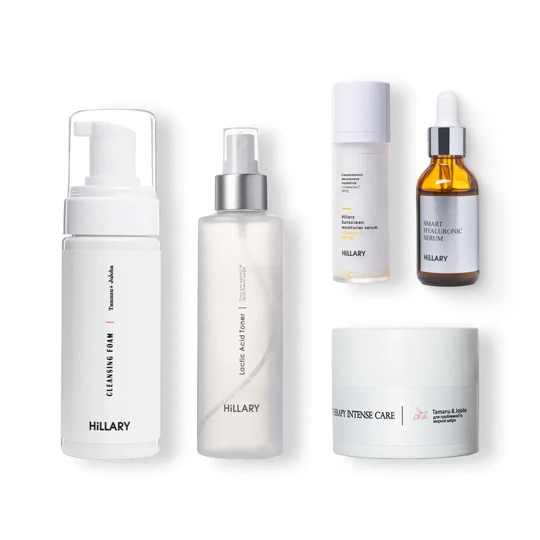 Набір для жирної шкіри обличчя із сонцезахисною сироваткою SPF 30 та вітаміном C