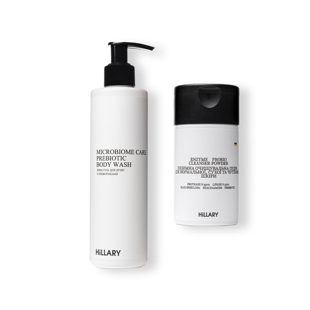 Ензимна пудра для нормальної та сухої шкіри та крем-гель для душу з пребіотиками