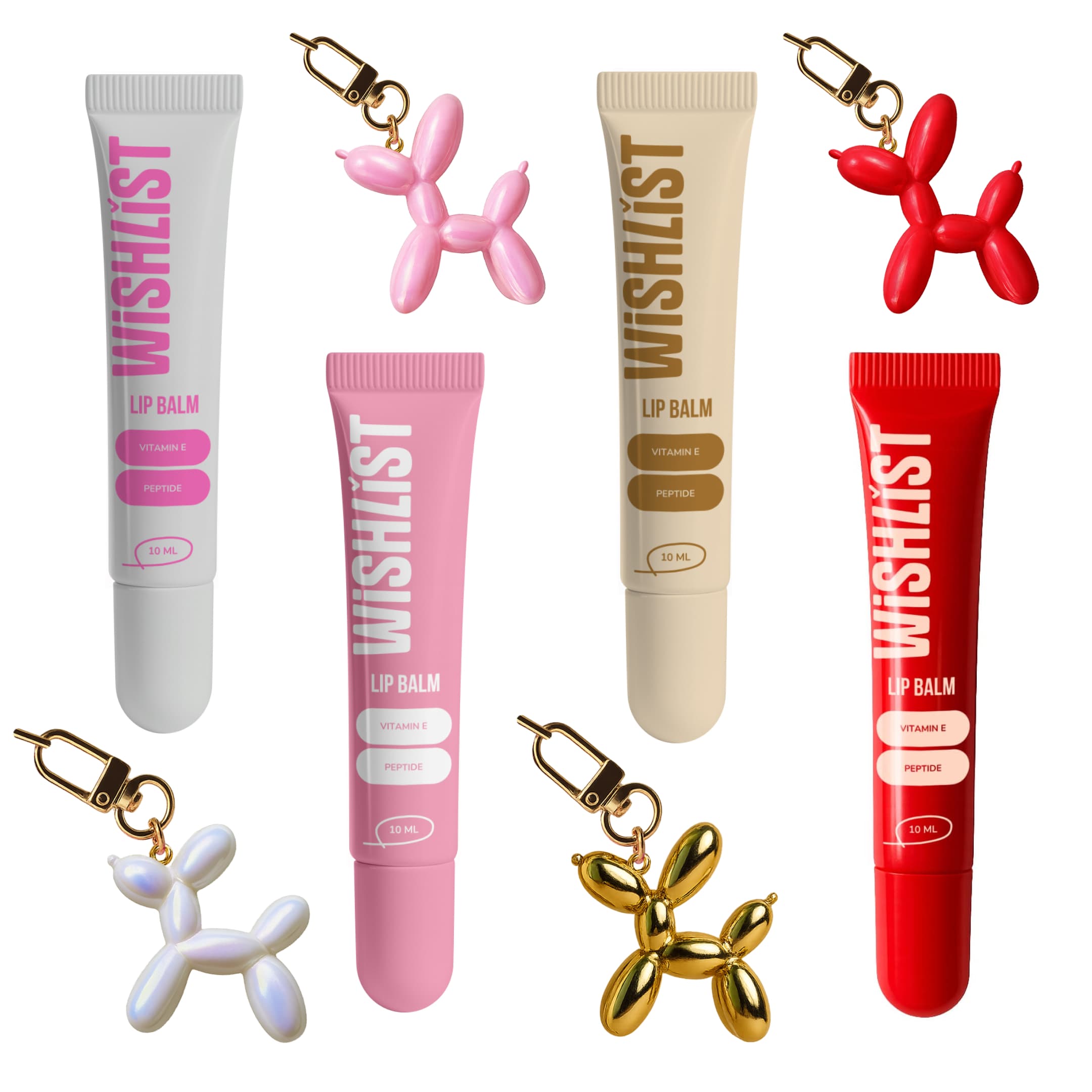 Набір 4 бальзамів-блисків для губ + іграшки-брелки Blessed Honey, Crystal Sorbet, Sweet Candy та Velvet Coral
