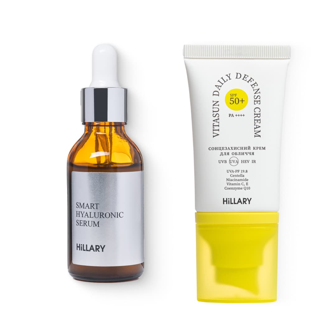 Гіалуронова сироватка та сонцезахисний крем для обличчя SPF 50+