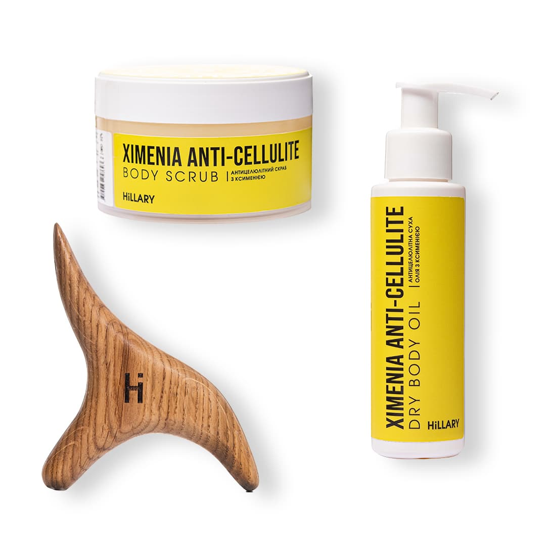 Набір для масажу гуаша з масажером Пташка та антицелюлітним комплексом з ксименією