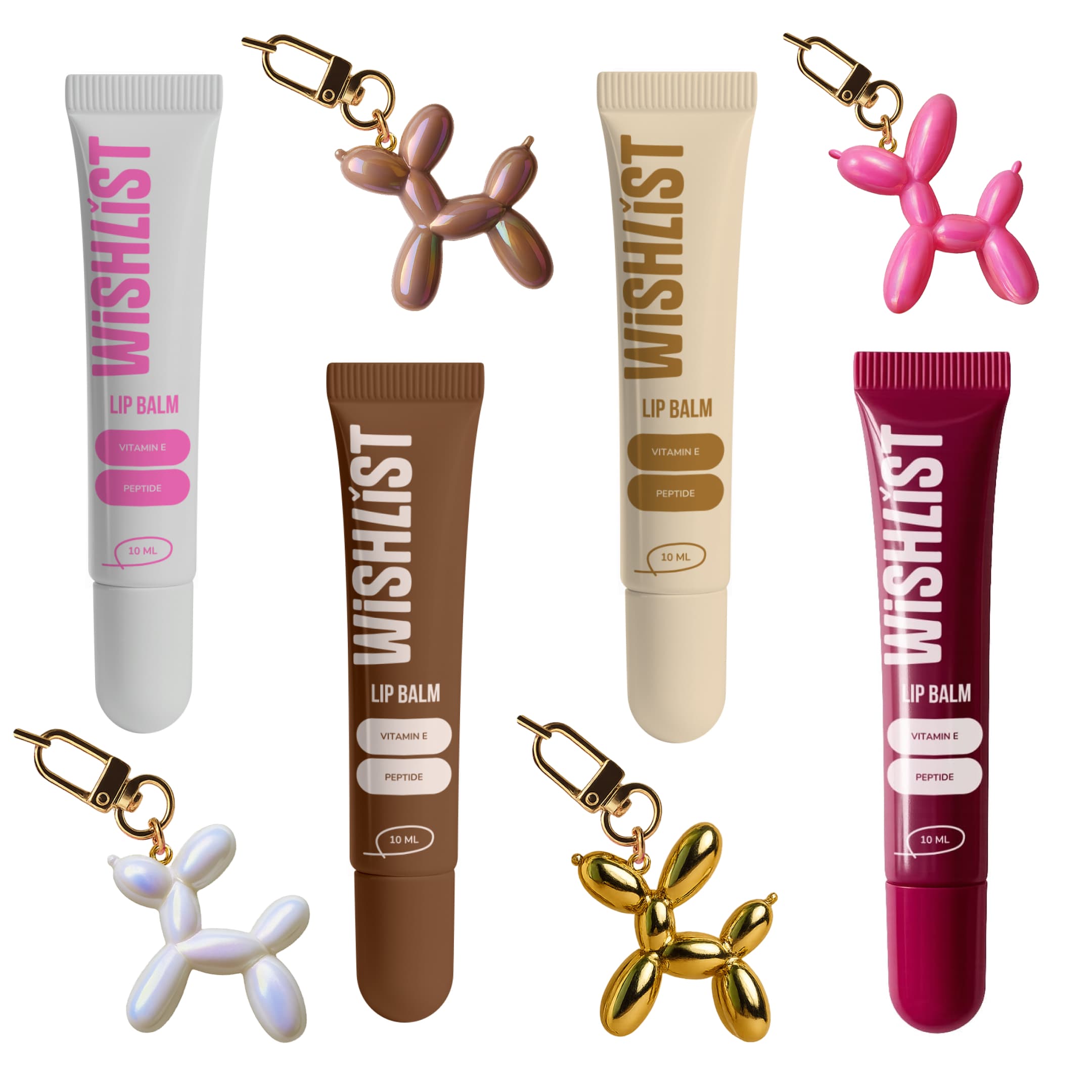 Набір 4 бальзамів-блисків для губ + іграшки-брелки Espresso Noir, Ruby Nectar, Blessed Honey та Crystal Sorbet