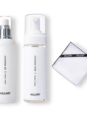 Набір для 2-етапного очищення жирної та комбінованої шкіри Hillary Double Skin Cleansing + Муслінова серветка для очищення обличчя Hillary