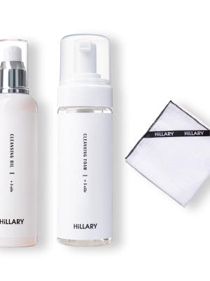 Набір для 2-етапного очищення нормальної шкіри Hillary Double Skin Cleansing + Муслінова серветка для очищення обличчя Hillary
